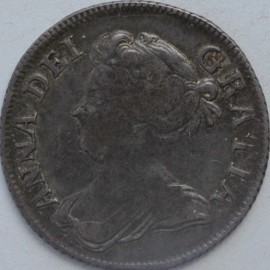 SHILLINGS 1707  ANNE 3RD BUST PLUMES SCARCE  NVF