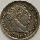 SHILLINGS 1817  GEORGE III UNBARRED H IN HONI NEF