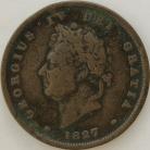 PENNIES 1827  GEORGE IV EXTREMELY RARE USUAL WATER WORN STAINS GF