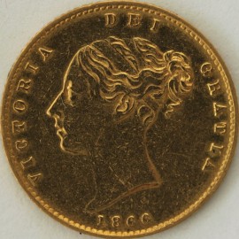 HALF SOVEREIGNS 1866  VICTORIA VICTORIA DIE NO 3 GVF