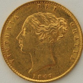 HALF SOVEREIGNS 1867  VICTORIA SHIELD NO 18 GEF