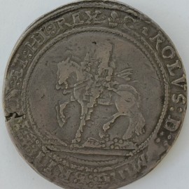 CHARLES I 1642  CHARLES I HALFPOUND. Shrewsbury horseman. No cannon in Arms. No plume in Obverse field. SHREWSBURY MINT. Mm plume/pellets.  NVF