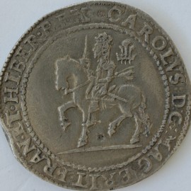 CHARLES I 1642  CHARLES I  CROWN OXFORD MINT SHREWSBURY HORSEMAN DECLARATION IN TWO LINES REVERSE THREE OXFORD PLUMES SCARCE NEF