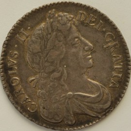 HALF CROWNS 1680  CHARLES II 4TH BUST SECUNDO RARE GVF