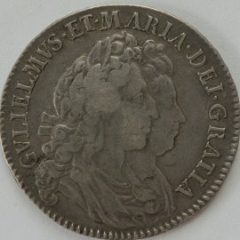 HALF CROWNS 1691  WILLIAM & MARY 2ND BUST TERTIO NVF