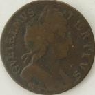 HALFPENCE 1697  WILLIAM III NO STOP AFTER TERTIVS GF/F