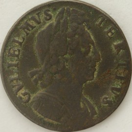 HALFPENCE 1699  WILLIAM III DATE IN EXERGUE  NVF/GF