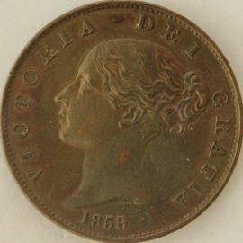 HALFPENCE 1859  VICTORIA 9 OVER 8 SCARCE  NEF