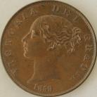 HALFPENCE 1859  VICTORIA 9/8 SCARCE (Small carbon spot on rev) GEF