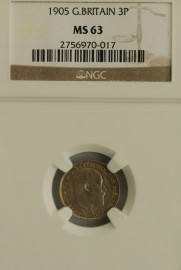 THREEPENCES SILVER 1905  EDWARD VII NGC SLABBED MS63