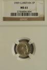 THREEPENCES SILVER 1909  EDWARD VII NGC SLABBED MS61