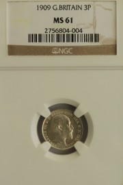 THREEPENCES SILVER 1909  EDWARD VII NGC SLABBED  MS61