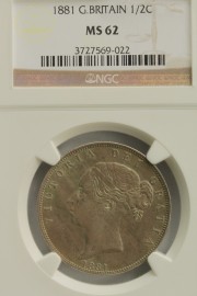 HALF CROWNS 1881  VICTORIA NGC SLABBED MINT STATE TONED MS62