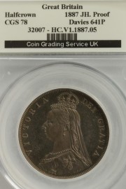 HALF CROWNS 1887  VICTORIA JUBILEE HEAD PROOF CGS SLABBED  CGS78