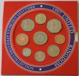 ROYAL MINT - UNCIRCULATED SETS 1997  Elizabeth II TWO POUND TO 1P (9 Coins) INCLUDES NEW TWO POUND AND TWO 50PS BU