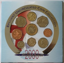 ROYAL MINT - UNCIRCULATED SETS 2000  Elizabeth II TWO POUND TO 1P (9 Coins) INCLUDES TWO NEW 50Ps BU