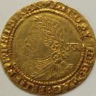 HAMMERED GOLD 1624  JAMES I LAUREL 3RD COINAGE 4TH BUST SMALL TIES MM TREFOIL VF/GVF