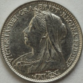 THREEPENCES SILVER 1893  VICTORIA OLD HEAD BU