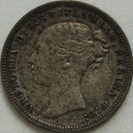 THREEPENCES SILVER 1877  VICTORIA  NEF