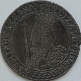 ELIZABETH I 1601  ELIZABETH I HALFCROWN. 7th issue. Crowned bust holding sceptre. MM 1.  GVF
