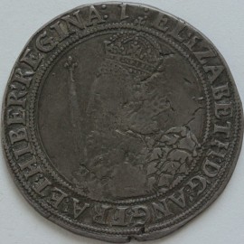 ELIZABETH I 1601  ELIZABETH I HALFCROWN. 7th issue. Crowned bust holding sceptre. MM 1. tiny flaws NVF