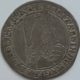 ELIZABETH I 1601  ELIZABETH I HALFCROWN. 7th issue. Crowned bust holding sceptre. MM 1.  NVF/VF