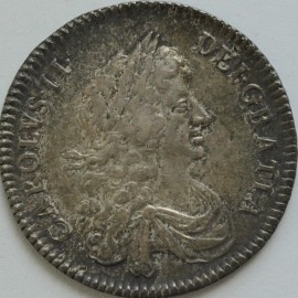 HALF CROWNS 1670  CHARLES II 3RD BUST SECUNDO V OVER S IN CAROLUS VERY RARE NEF