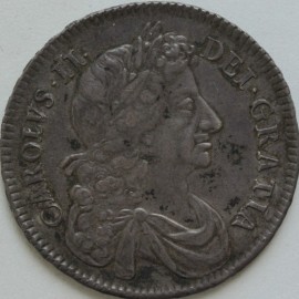 HALF CROWNS 1675  CHARLES II 4TH BUST SEPTIMO  SCARCE GVF/NEF