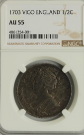 HALF CROWNS 1703  ANNE VIGO NGC SLABBED VERY SCARCE IN THIS GRADE AU55