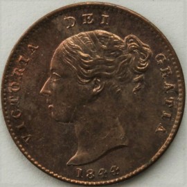 THIRD FARTHINGS 1844  VICTORIA LARGE G IN REG  BU