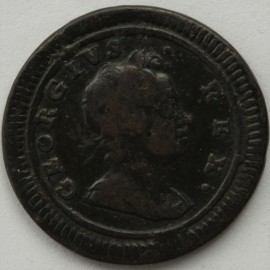 FARTHINGS 1723  GEORGE I R OVER SIDEWAYS R IN REX VERY RARE  NVF