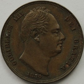 FARTHINGS 1834  WILLIAM IV RAISED LINE ON SALTIRE GVF