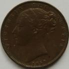FARTHINGS 1850  VICTORIA 5 OVER 4 RARE GF