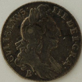 SIXPENCES 1697 B WILLIAM III BRISTOL 1ST BUST SMALL CROWNS ESC1554 GF/NF