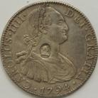 CROWNS 1794  GEORGE III 8 REALES OVAL COUNTERMARK MEXICO RARE GVF
