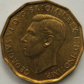 THREEPENCES BRASS 1945  GEORGE VI SCARCE BU