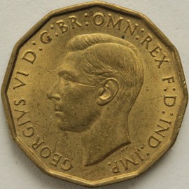 THREEPENCES BRASS 1942  GEORGE VI  UNC LUS