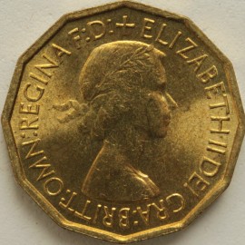 THREEPENCES BRASS 1953  ELIZABETH II  BU