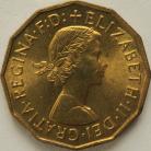 THREEPENCES BRASS 1954  ELIZABETH II BU