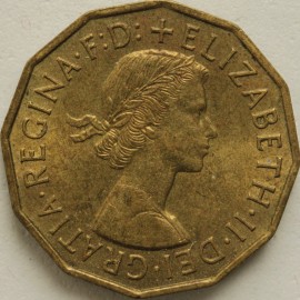 THREEPENCES BRASS 1957  ELIZABETH II  UNC LUS