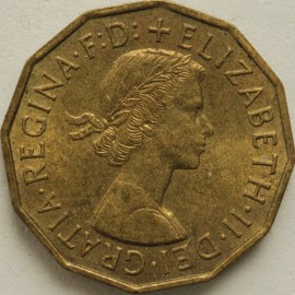 THREEPENCES BRASS 1957  ELIZABETH II  UNC LUS