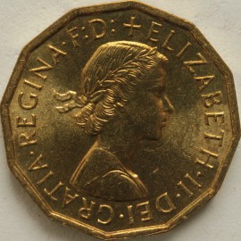 THREEPENCES BRASS 1960  ELIZABETH II  BU