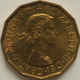 THREEPENCES BRASS 1961  ELIZABETH II  BU