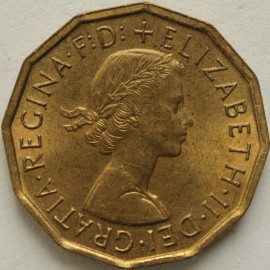 THREEPENCES BRASS 1964  ELIZABETH II  BU