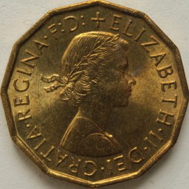 THREEPENCES BRASS 1965  ELIZABETH II  BU