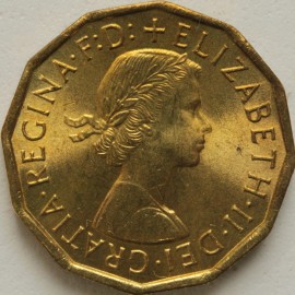 THREEPENCES BRASS 1967  ELIZABETH II  BU