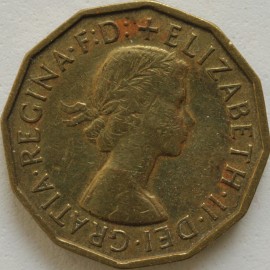 THREEPENCES BRASS 1958  ELIZABETH II  GVF