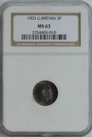 THREEPENCES SILVER 1903  EDWARD VII NGC SLABBED  MS63