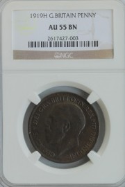 PENNIES 1919 H GEORGE V HEATON VERY SCARCE NGC SLABBED  AU55