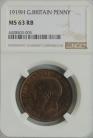 PENNIES 1919 H GEORGE V HEATON VERY SCARCE NGC SLABBED MS63